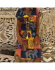 ZANZEA kobiety lato z krótkim rękawem bawełniana lniana sukienka Vestido szata Kaftan Femme Vintage V neck Floral wydrukowano le