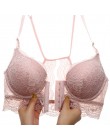Seksowne kobiety biustonosz moda biustonosz zapinany z przodu biustonosz Push Up B C kubek koronkowy biustonosz Backless biuston