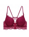 Seksowne kobiety biustonosz moda biustonosz zapinany z przodu biustonosz Push Up B C kubek koronkowy biustonosz Backless biuston
