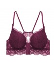 Seksowne kobiety biustonosz moda biustonosz zapinany z przodu biustonosz Push Up B C kubek koronkowy biustonosz Backless biuston