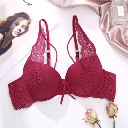 Seksowne kobiety biustonosz moda biustonosz zapinany z przodu biustonosz Push Up B C kubek koronkowy biustonosz Backless biuston