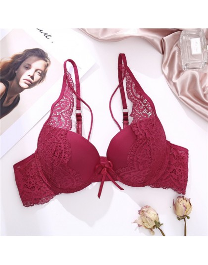 Seksowne kobiety biustonosz moda biustonosz zapinany z przodu biustonosz Push Up B C kubek koronkowy biustonosz Backless biuston