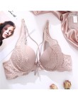 Seksowne kobiety biustonosz moda biustonosz zapinany z przodu biustonosz Push Up B C kubek koronkowy biustonosz Backless biuston
