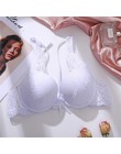 Seksowne kobiety biustonosz moda biustonosz zapinany z przodu biustonosz Push Up B C kubek koronkowy biustonosz Backless biuston
