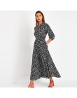 Vintage, w kwiaty drukuj Maxi sukienka kobiety Boho rękaw 3/4 długa sukienka z wstęga skręcić w dół kołnierz koszula na co dzień
