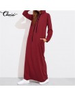 Celmia Plus Size kobiety Maxi sukienka jesień sukienka z kapturem bluza kobiet z długim rękawem swetry sweter zimowy Vestido Rob