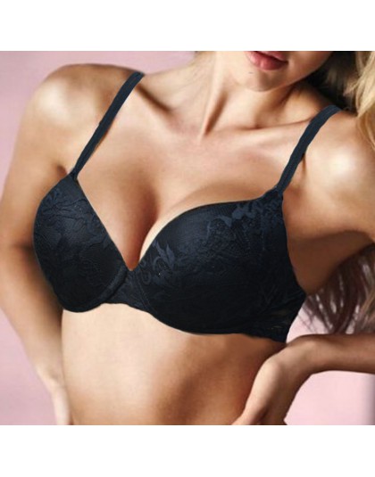 Kobiety Sexy fiszbiny wyściełane biustonosz Push Up hafty koronki 32 34 36 38 40 42 44 A B C D E biustonosz biustonosz Push Up b