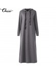 Celmia Plus Size kobiety Maxi sukienka jesień sukienka z kapturem bluza kobiet z długim rękawem swetry sweter zimowy Vestido Rob
