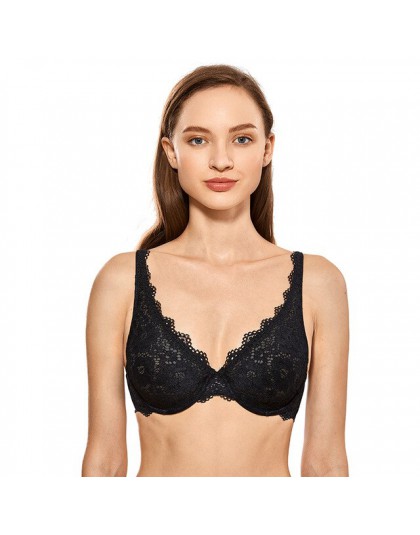 DOBREVA damska bez podszewki Plunge Bralette seksowna bielizna bielizna dla kobiet koronkowa biustonosz z fiszbinami