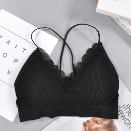 CHRLEISURE Bralette Fitness koronkowy cienki pasek na ramię bielizna damska anty-lekki, odporny na wstrząsy biustonosz Push Up