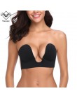 Wechery Plunge U Sexy niewidoczny biustonosz przylepny biustonosz bez ramiączek biustonosz nieusztywniany push up Sexy biustonos