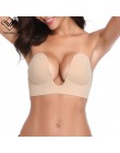Wechery Plunge U Sexy niewidoczny biustonosz przylepny biustonosz bez ramiączek biustonosz nieusztywniany push up Sexy biustonos