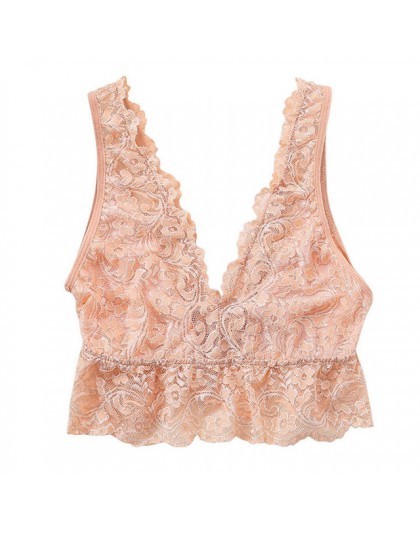 Bralette S-3XL Plus rozmiar przezroczysta koronka topy biustonoszowe 2019 kobiety seksowna bielizna koronkowa głębokie V Bralett