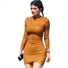 2019 z długim rękawem Slim Party Dress Sexy klub brązowy Vestido kobiety zimowe sukienki kylie jenner dopasowane sztuczny zamsz 