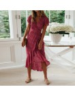Lato plaża sukienka kobiety kwiatowy Print długa szyfonowa czeski sukienka z krótkim rękawem w stylu Boho sukienka w dużym rozmi