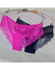 Kobiety Sexy bezszwowe figi, ultra-cienki przezroczysty kwiat haftowane wzorzyste Plus Size bielizna bawełniane majtki koronkowe