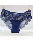 Kobiety Sexy bezszwowe figi, ultra-cienki przezroczysty kwiat haftowane wzorzyste Plus Size bielizna bawełniane majtki koronkowe