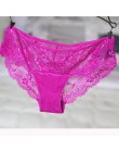 Kobiety Sexy bezszwowe figi, ultra-cienki przezroczysty kwiat haftowane wzorzyste Plus Size bielizna bawełniane majtki koronkowe