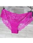 Kobiety Sexy bezszwowe figi, ultra-cienki przezroczysty kwiat haftowane wzorzyste Plus Size bielizna bawełniane majtki koronkowe