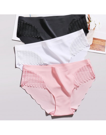 Koronkowe majtki bezszwowe ultra-cienkie bezszwowe figi w nowym stylu damskie komfort Low-Rise Ruffles Sexy bielizna moda kaleso