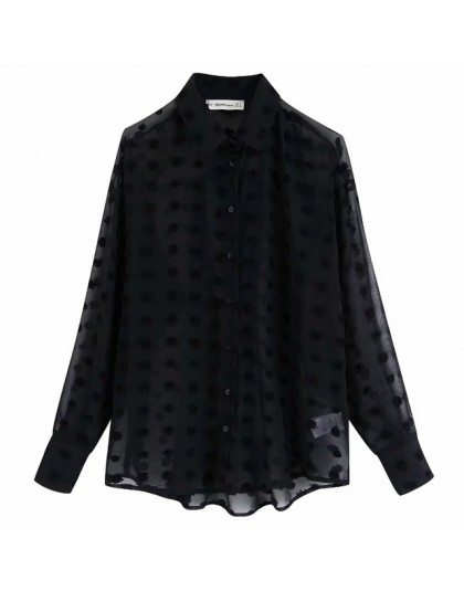 Nowy kobiety moda dot szwy casual szyfonowa bluzka koszula kobiety z długim rękawem elegancki blusas perspektywa biały koszulka 