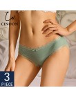 CINOON 3 sztuk Sexy majtki koronkowe damska bawełniana bielizna bez szwu słodkie łuk majtki miękkie komfort bielizna kobiet Sexy
