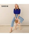 SHEIN damska swobodna, zielona bufiaste rękawy dziurka od klucza ze sztywnym tyłem Top i bluzka damska 2019 letnia odzież robocz