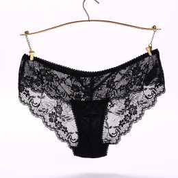 Kobiety Sexy bezszwowe figi, ultra-cienki przezroczysty kwiat haftowane wzorzyste Plus Size bielizna bawełniane majtki koronkowe