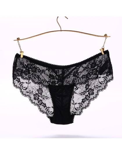 Kobiety Sexy bezszwowe figi, ultra-cienki przezroczysty kwiat haftowane wzorzyste Plus Size bielizna bawełniane majtki koronkowe