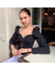 Kryptograficzny Vintage kwadratowy kołnierzyk Casual bufiaste rękawy damskie koszule i bluzki jesień jednolity kolor, długi ręka