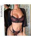 Ellolace Sexy koronka bielizna zestaw kobiety haft Transaprent zestawy biustonosz i majtki 2019 Mesh bielizna dwa 2 sztuk zestaw