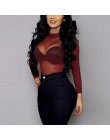 2018 Sexy Women bluzki przepuszczalność przezroczysta siateczka stójka z długim rękawem zwykła bluzka koszula bluzki damskie Tee