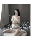 Japoński Lolita kobiety Sexy komplet bielizny śliczne Ruffles koronki Kawaii Babydoll miękka dziewczyna czarny piżamy Cosplay ko