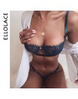 Ellolace Sexy kobiety biustonosz zestaw Push Up bielizna bikini garnitur z niskim stanem czarny przezroczysty Lenceria Femenina 
