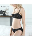 Ultracienkich bielizna koronkowa prześwitujący sexy biustonosz zestaw kobiet plus rozmiar nisko zabudowany biustonosz i majtki z