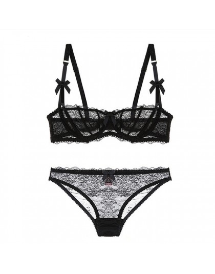Ultracienki komplet bielizny biustonosze plus size A B C kubek sexy koronki biustonosz ustawić przezroczyste kobiety bielizna cz