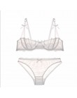 Ultracienki komplet bielizny biustonosze plus size A B C kubek sexy koronki biustonosz ustawić przezroczyste kobiety bielizna cz