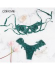 COLROVIE zielona w kwiaty uprząż aplikacje koronkowa seksowna komplet bielizny damskiej Intimates 2019 czarna bielizna damska bi