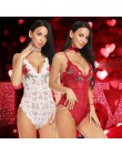 Bielizna Sexy biustonosz zestaw syjamski Sexy kobiet koronki Sling z dekoltem w kształcie litery v body Teddy haft bielizna nocn
