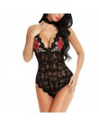 Bielizna Sexy biustonosz zestaw syjamski Sexy kobiet koronki Sling z dekoltem w kształcie litery v body Teddy haft bielizna nocn