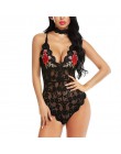 Bielizna Sexy biustonosz zestaw syjamski Sexy kobiet koronki Sling z dekoltem w kształcie litery v body Teddy haft bielizna nocn