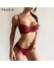 Skąpa bielizna zestaw koronkowe biustonosze 1/2 szklanki stanik biały prześwitujący sexy biustonosz majtki komplety damskie Plus