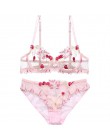 Bielizna damska różowy biustonosz i zestaw fig zestaw przejrzystych biustonoszy bielizna Kawaii Cherry hafty bielizna damska biu