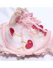 Bielizna damska różowy biustonosz i zestaw fig zestaw przejrzystych biustonoszy bielizna Kawaii Cherry hafty bielizna damska biu