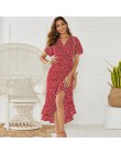 Letnia plaża Maxi sukienka kobiety kwiatowy Print Boho długa szyfonowa sukienka Ruffles Wrap Casual dekolt w serek Split Sexy Pa