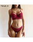 Moda bandaż biustonosz czarny Push Up zestaw majtki i biustonosz koronkowa bielizna haft gruba bawełniana bielizna zestaw kobiet
