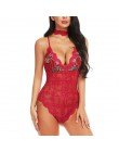 Bielizna Sexy biustonosz zestaw syjamski Sexy kobiet koronki Sling z dekoltem w kształcie litery v body Teddy haft bielizna nocn