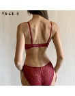 Moda bandaż biustonosz czarny Push Up zestaw majtki i biustonosz koronkowa bielizna haft gruba bawełniana bielizna zestaw kobiet