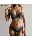 Nowe mody ArmyGreen biustonosz zestaw biustonosz Push-Up bawełna grube zebrać biustonosze damskie zestawy bielizny hafty koronki