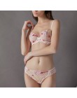 Bielizna damska różowy biustonosz i zestaw fig zestaw przejrzystych biustonoszy bielizna Kawaii Cherry hafty bielizna damska biu